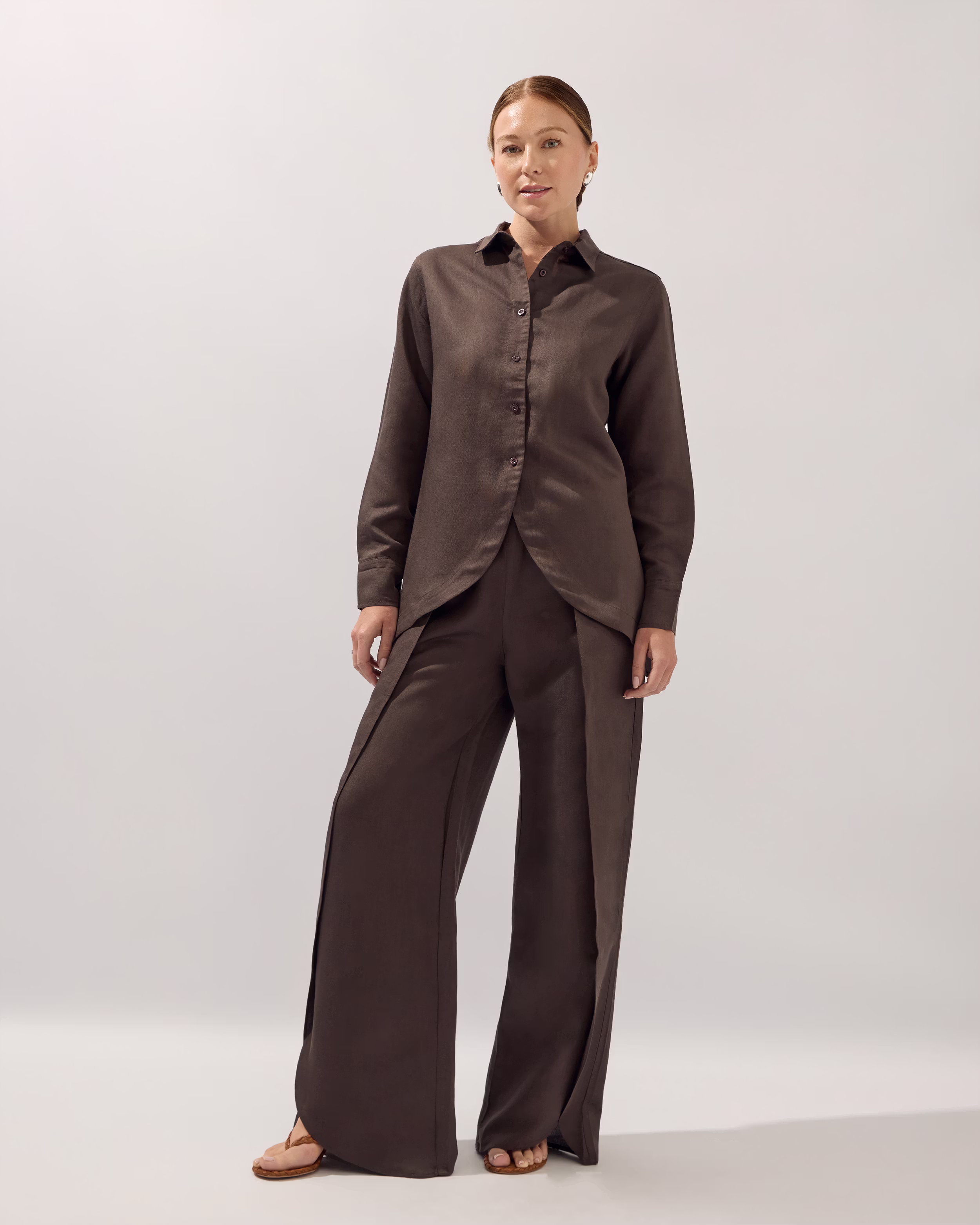 Chocolate linen shirt and trousers | St. Threadz