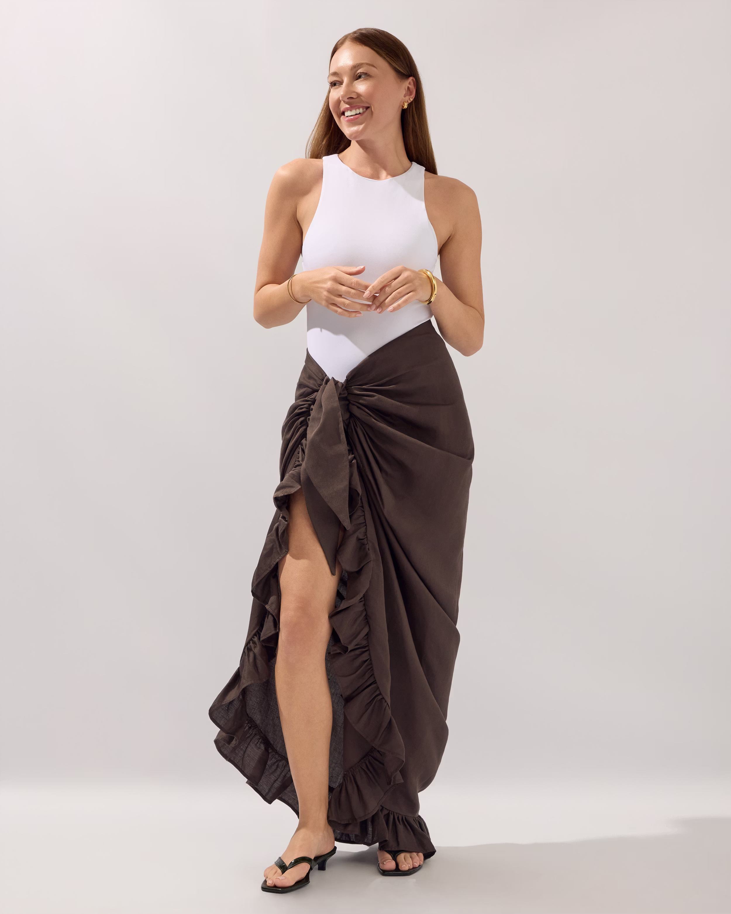 Chocolate linen ruffle sarong