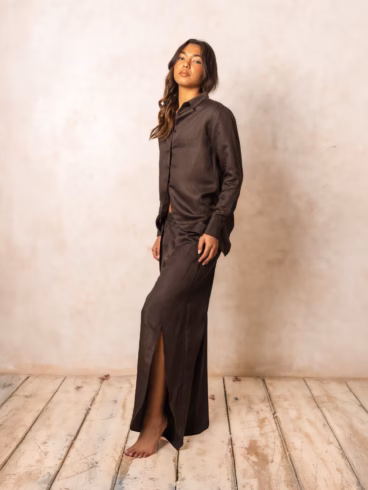 Breathable brown linen trouser two-piece