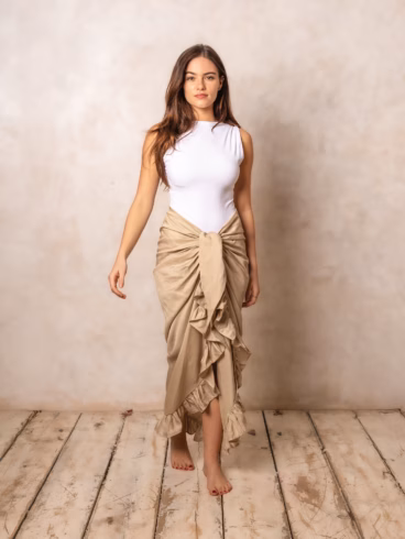 Cream Linen Ruffle Sarong