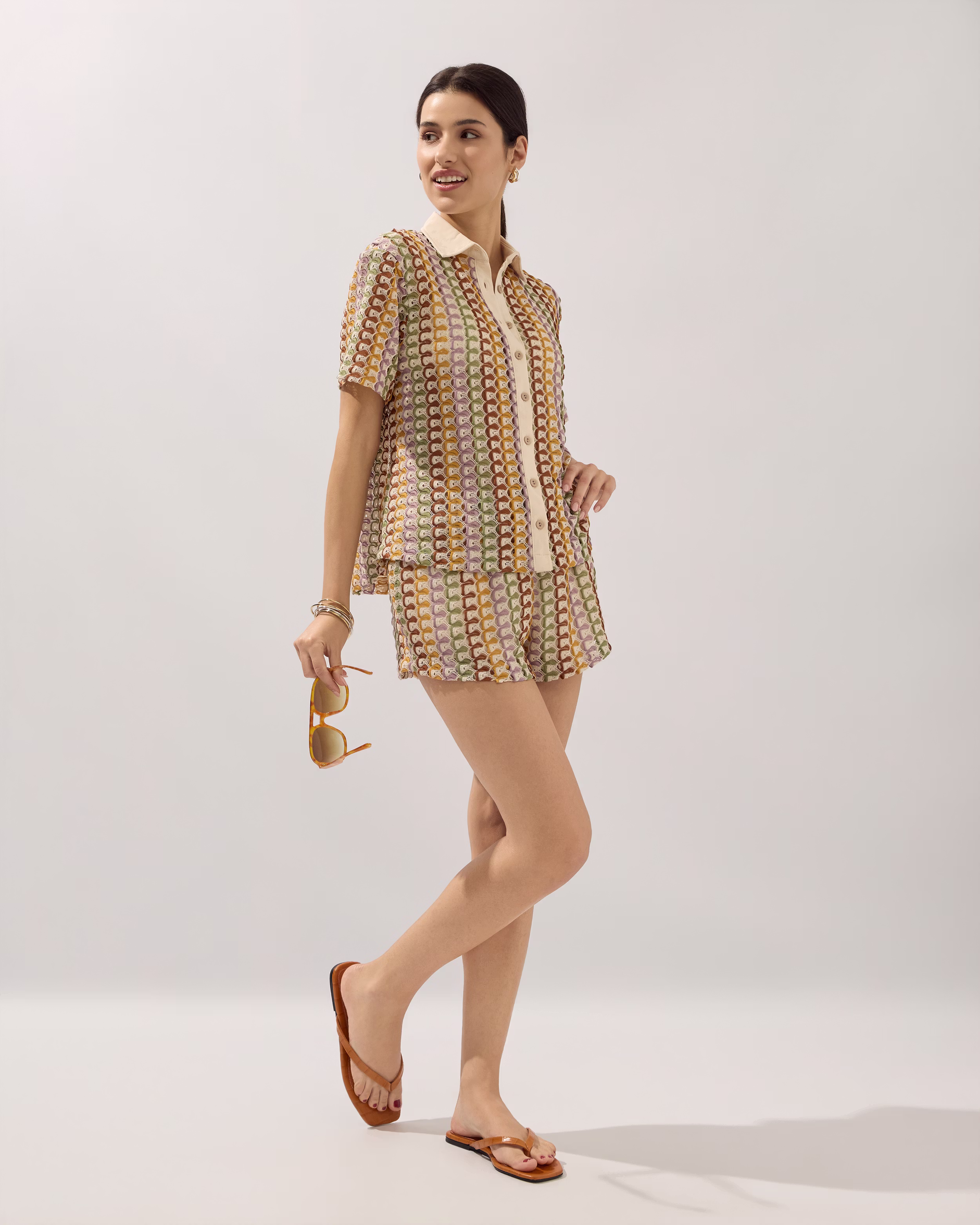 Colourful Knitted shirt and shorts